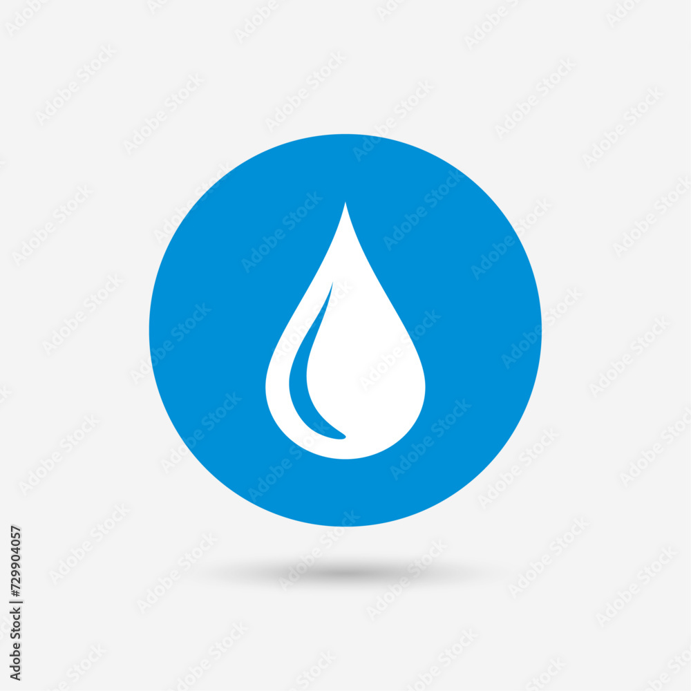 Water drop sign symbol. Tear symbol. Blue circle button with droplet icon. Vector illustration Water drop sign symbol. Tear symbol. Blue circle button with droplet icon. Vector illustration