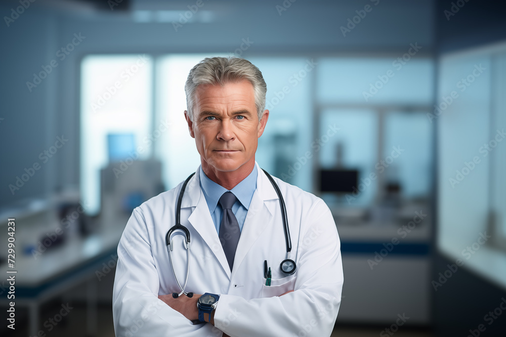 Confident Male Doctor with Stethoscope. AI Generative. Confident Male Doctor with Stethoscope. AI Generative.
