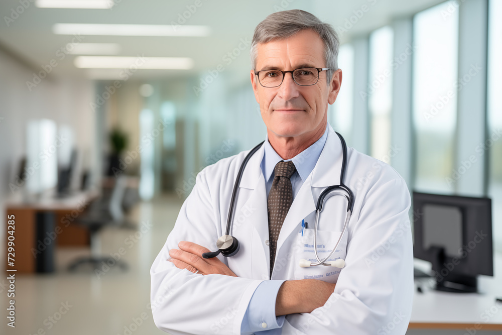 Confident Male Doctor with Stethoscope. AI Generative. Confident Male Doctor with Stethoscope. AI Generative.