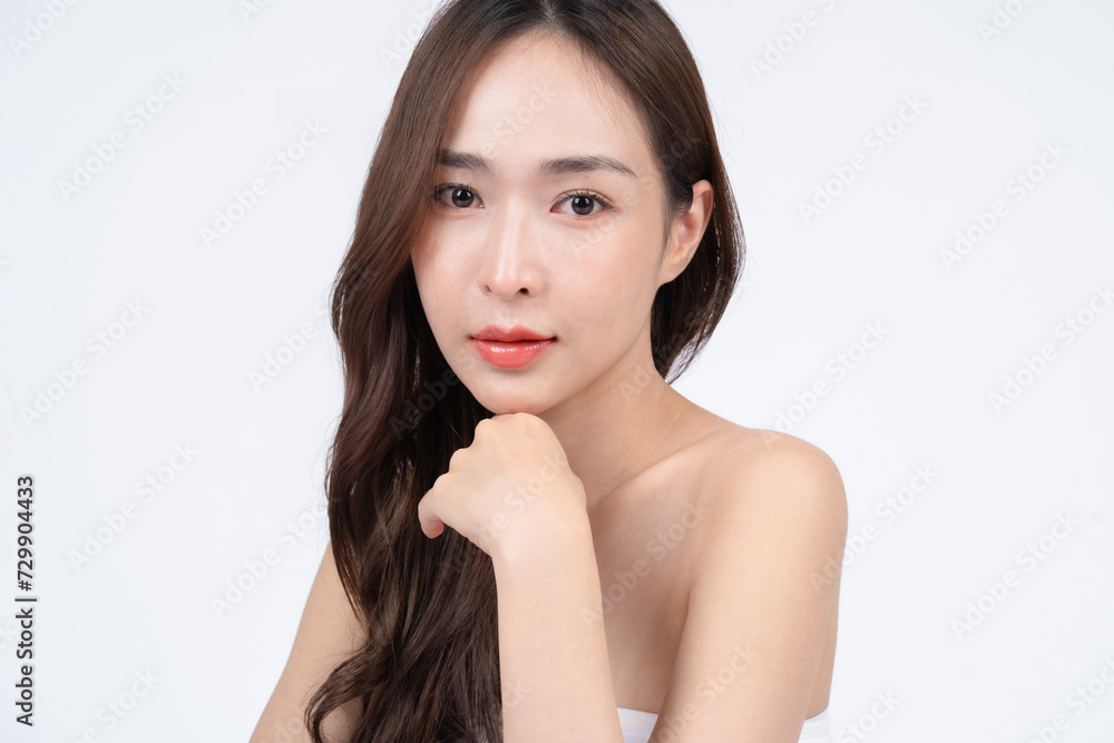 Asian woman with natural makeup. Surgery and Cosmetology concept with white background. Asian woman with natural makeup. Surgery and Cosmetology concept with white background.
