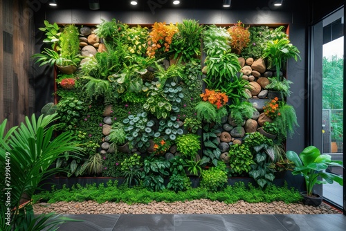 Photos of office interiors decorated with plants and animals or vertical gardens.  © 2D_Jungle