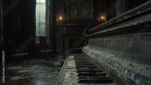 AI generated illustration of an antique piano in a deserted room