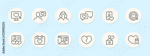 Dating site line icon. Modern, sleek, user-friendly, matchmaking, singles, relationships, love, dating, companionship. Pastel color background. Vector line icon for business and advertising