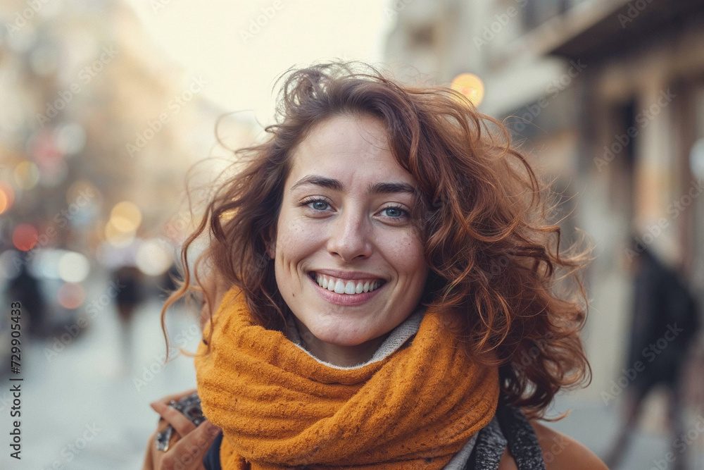 a smiling woman on the street, in the style of explosive pigmentation, reductionist form, wavy a smiling woman on the street, in the style of explosive pigmentation, reductionist form, wavy