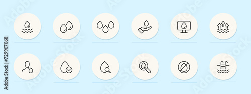Drops line icon. Macro, water droplets, leaf, nature, purity, close-up, detail, transparent. Pastel color background. Vector line icon for business and advertising