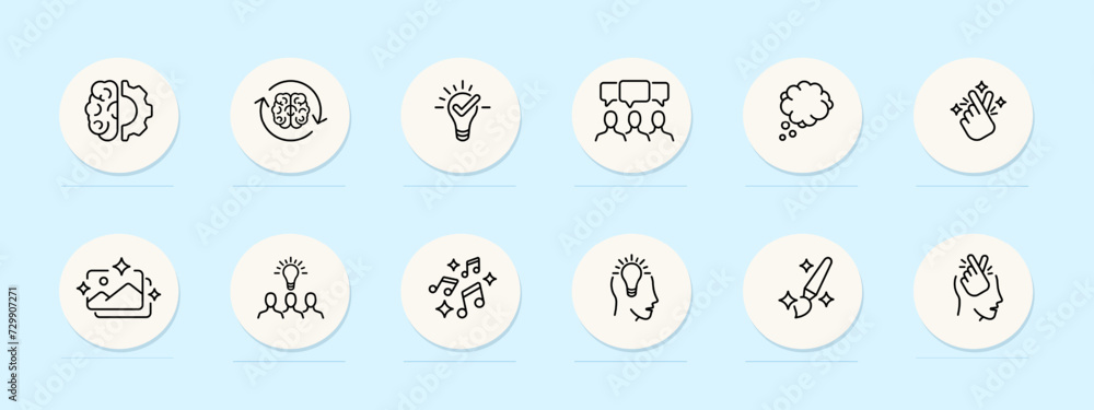 Brainstorm line icon. Collaboration, teamwork, creativity, innovation, ideas, discussion, group, meeting, strategy. Pastel color background. Vector line icon for business and advertising Brainstorm line icon. Collaboration, teamwork, creativity, innovation, ideas, discussion, group, meeting, strategy. Pastel color background. Vector line icon for business and advertising