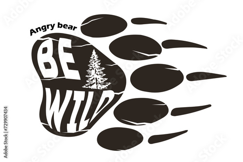 bear paw T-Shirt print with forest. Trendy american grunge style.