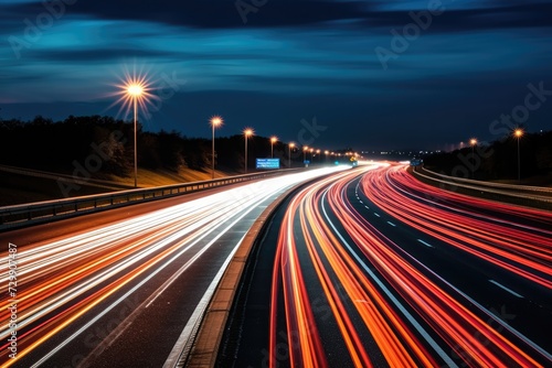 Red line light of cars driving at night long exposure