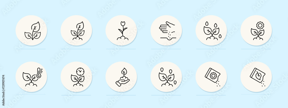 Sprout line icon. Growth, tree, sapling, mature, plant, nature, time-lapse. Pastel color background. Vector line icon for business and advertising Sprout line icon. Growth, tree, sapling, mature, plant, nature, time-lapse. Pastel color background. Vector line icon for business and advertising