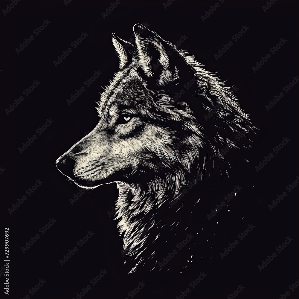 Flat logo wolf hand drawn style on a black background. Hand Drawn style. Flat logo wolf hand drawn style on a black background. Hand Drawn style.