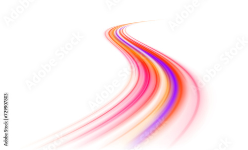 Neon swirls on a white background PNG. Acceleration speed motion on night road. Magic moving fast speed police lines. 