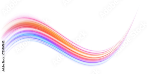 Neon swirls on a white background PNG. Acceleration speed motion on night road. Magic moving fast speed police lines. 