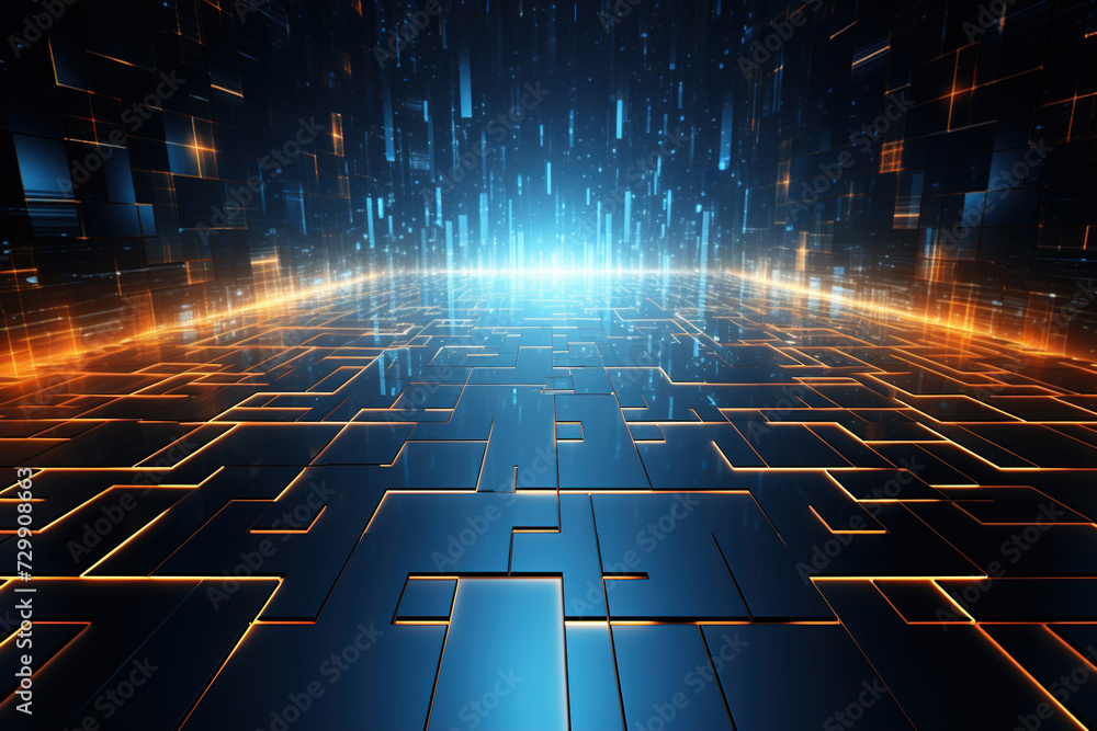 Abstract futuristic background with blue neon lights. IT, cyberspace, computer data transfer. Perfect for technology and cyber concepts. Virtual reality, artificial intelligence. Abstract futuristic background with blue neon lights. IT, cyberspace, computer data transfer. Perfect for technology and cyber concepts. Virtual reality, artificial intelligence.