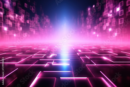 Abstract futuristic background with pink neon lights. IT, cyberspace, computer data transfer. Perfect for technology and cyber concepts. Virtual reality, artificial intelligence.