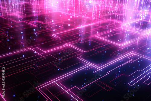 Abstract futuristic background with pink neon lights. IT, cyberspace, computer data transfer. Perfect for technology and cyber concepts. Virtual reality, artificial intelligence.