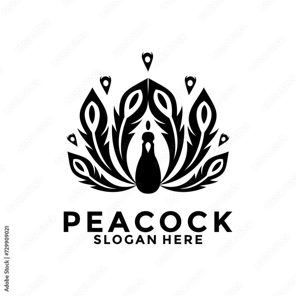 Fototapeta premium Luxurious Peacock bird logo icon, Abstract Peacock logo vector design template