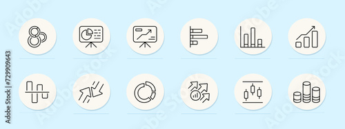 Charts line icon. Data visualization, graphical analysis, visual representation, statistical chart, bar graph. Pastel color background. Vector line icon for business and advertising