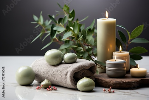 Spa still life with candles. Created with AI