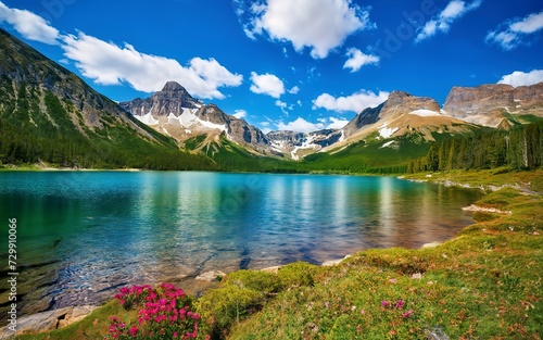 beautiful relaxing peaceful landscape, mountain, lake, beach