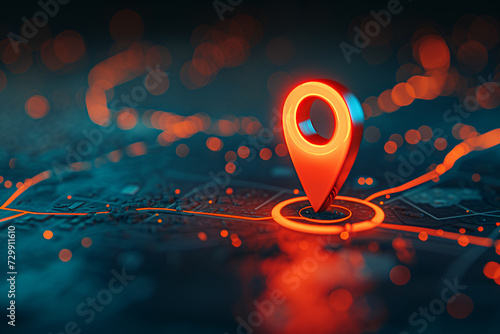 Red icon of the location on the digital map marking your destination. Concept of online navigation and GPS