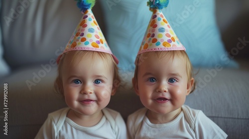 Birthday Twins: Twins celebrate their special day with matching smiles, doubl...