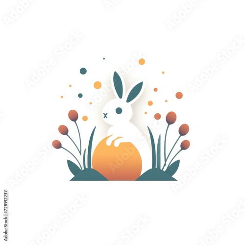 Simple graphic logo of color styled hare on white background.