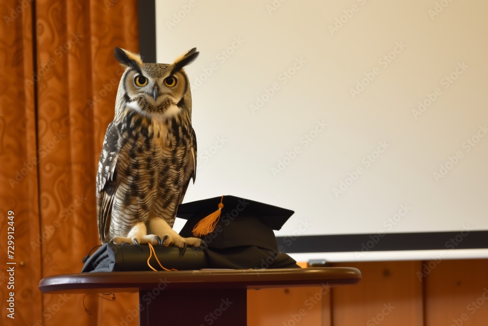 custom made wallpaper toronto digitalowl on a podium with cap, blank diploma in background