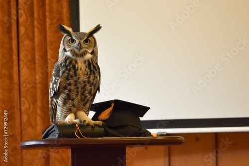 Wallpaper Mural owl on a podium with cap, blank diploma in background Torontodigital.ca