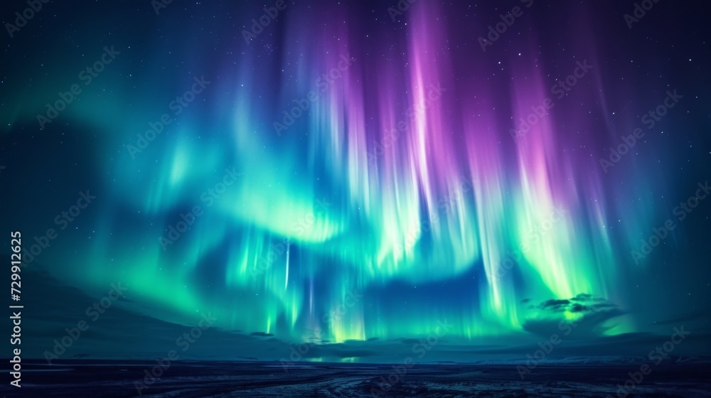 Aurora Borealis Dance: A mesmerizing display of vibrant green and purple lights, resembling the Northern Lights' enchanting dance across the night sky.