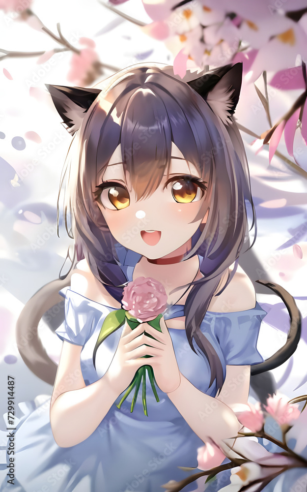 girl with a bouquet of flowers .Generative Ai girl with a bouquet of flowers .Generative Ai