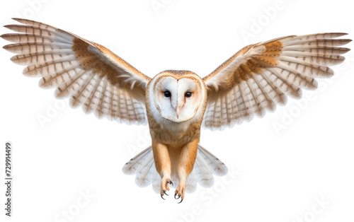 Efficiency and Silent Expertise of Barn Owls in the Art of Flight on a White or Clear Surface PNG Transparent Background.