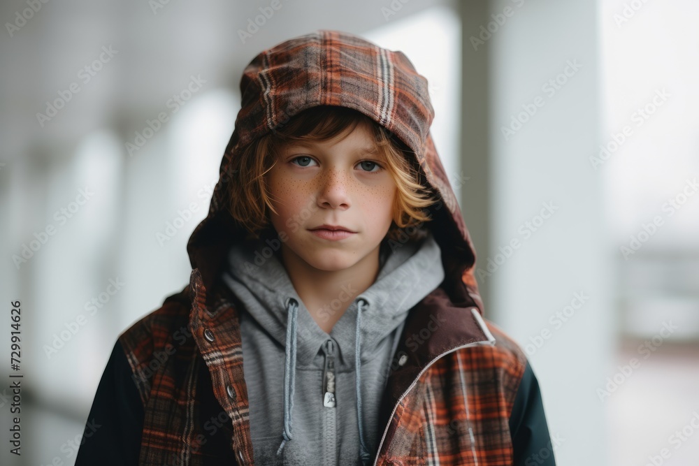 Portrait of a cute little boy in a checkered jacket. Portrait of a cute little boy in a checkered jacket.