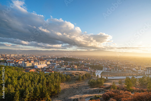 Fototapeta Naklejka Na Ścianę i Meble -  The panoramic view of Tavşanlı, which  is a city in Kütahya Province in the Aegean region of Turkey.