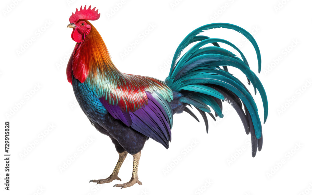 A Colorful and Vibrant Male Rooster, Symbolizing Freedom and Exuberance on a White or Clear Surface PNG Transparent Background.