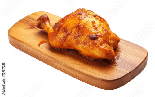 Chicken Leg on a Wooden Board, A Culinary Masterpiece of Smoky Delight on a White or Clear Surface PNG Transparent Background.