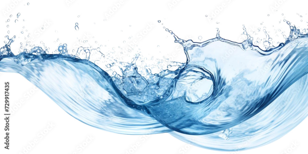 wave of clear water flowing gracefully on transparent background - obrazy, fototapety, plakaty 
