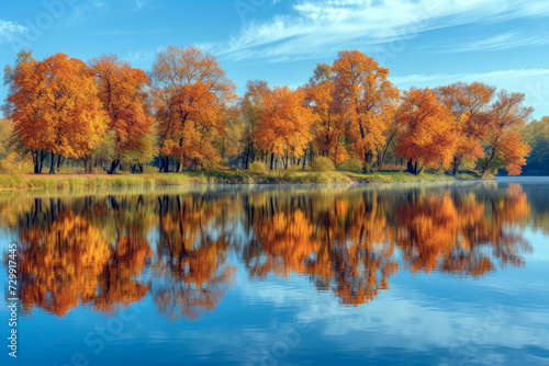 Tranquil Reflections. The Serene Autumn Landscape by the Lakeside.