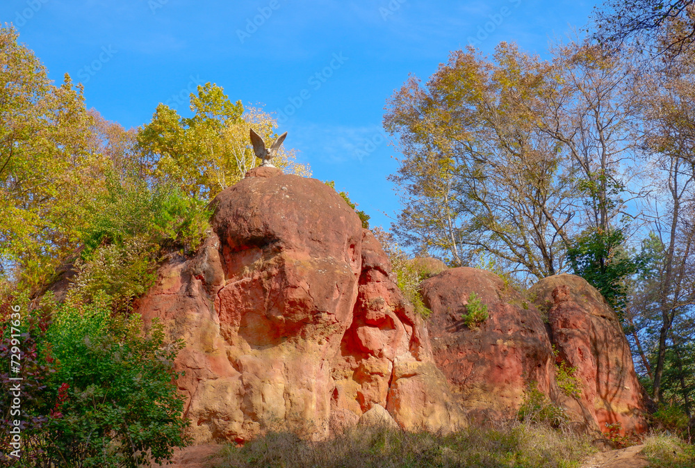 Red stones in Kislovodsk National Park in Kislovodsk city, Russia.