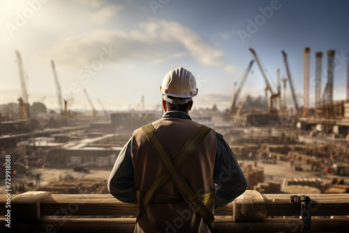 A construction worker overseeing a building project, emphasizing the dedication and hard work involved in the construction industry. Generative Ai.