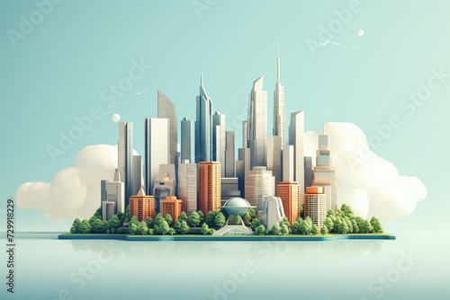 Modern cityscape with skyscrapers and clouds, 3D rendering, Ai Generated