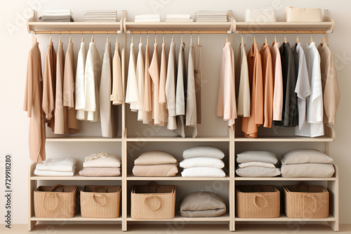 Minimalist wardrobe with a limited color palette, showcasing simplicity and order