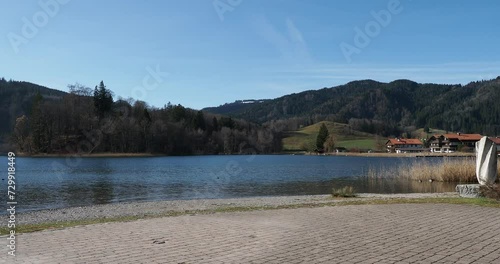 Landscapes of the Bavarian Alps. Spa park and beach on the northern shore of Lake Schliersee in Upper Bavaria photo