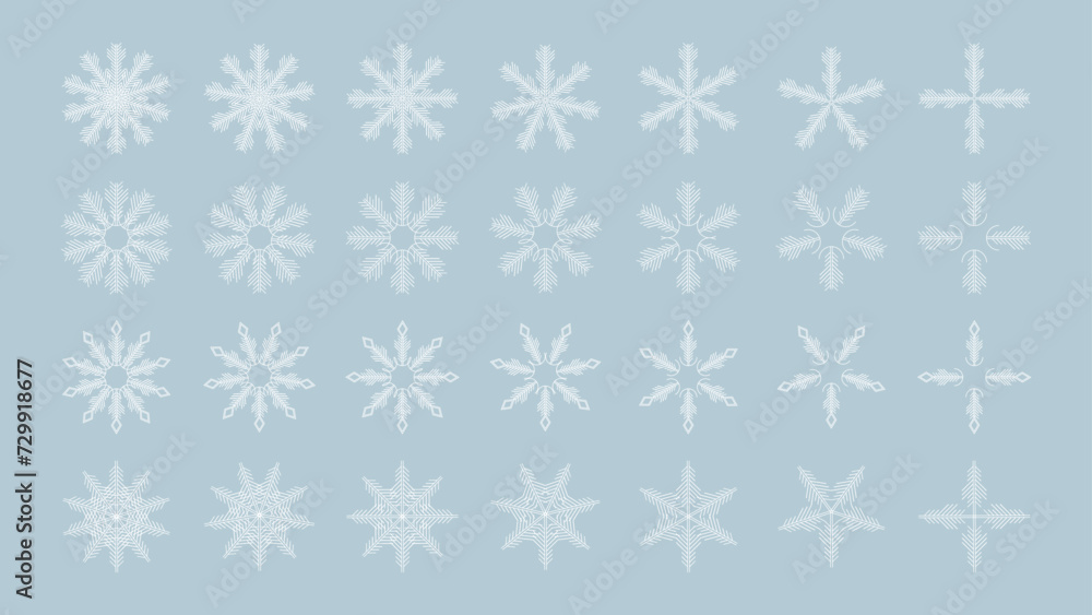 Set of white snowflakes icons vector. Snowflake Set and Collection with Blue Background. Vector Illustration Set of white snowflakes icons vector. Snowflake Set and Collection with Blue Background. Vector Illustration