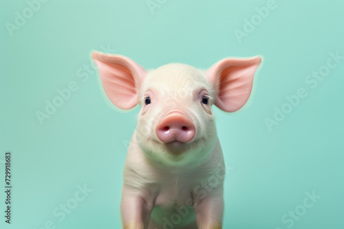 A pig's small, rounded ears visible from the bottom, on a pastel mint copy space background