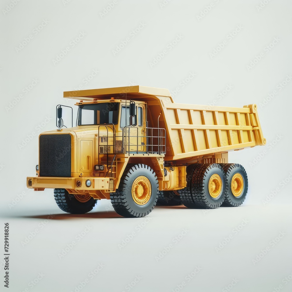 yellow truck on the road on white background