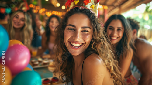 Friendship Fiesta: A tight-knit group of friends flashes their smiles, markin...