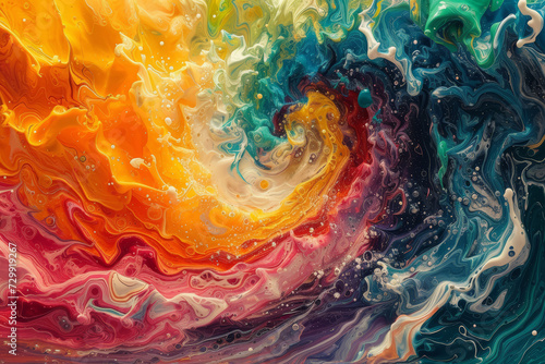 An abstract painting of chaotic, colorful waves around a calm center, symbolizing mental turmoil and inner calm. Concept of emotional turmoil and inner stability. Generative Ai.