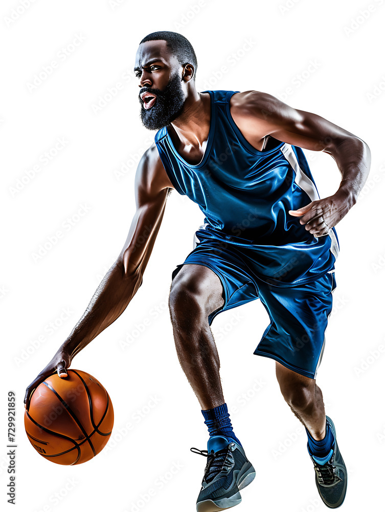 Action Shot of Basketball Player on Transparent Background PNG