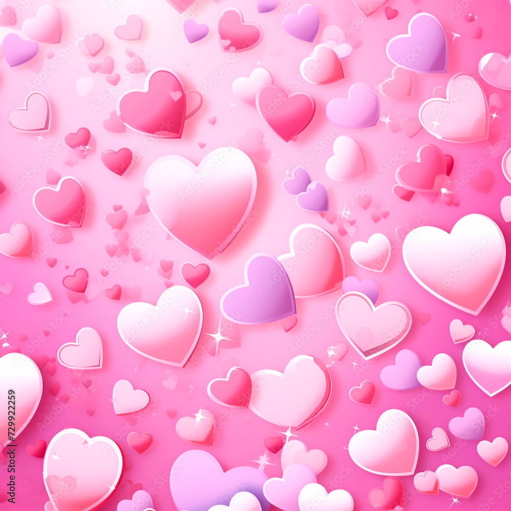 Pink violet square banner with hearts. Valentine's day concept background. For greeting card
