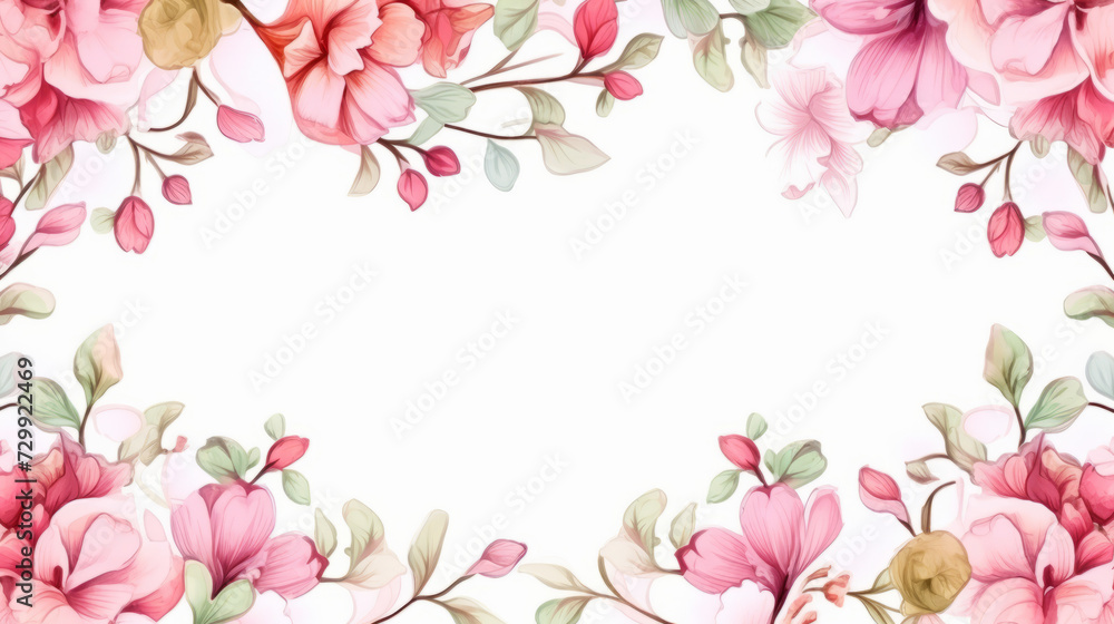 Elegant floral border with pink blossoms and copy space
